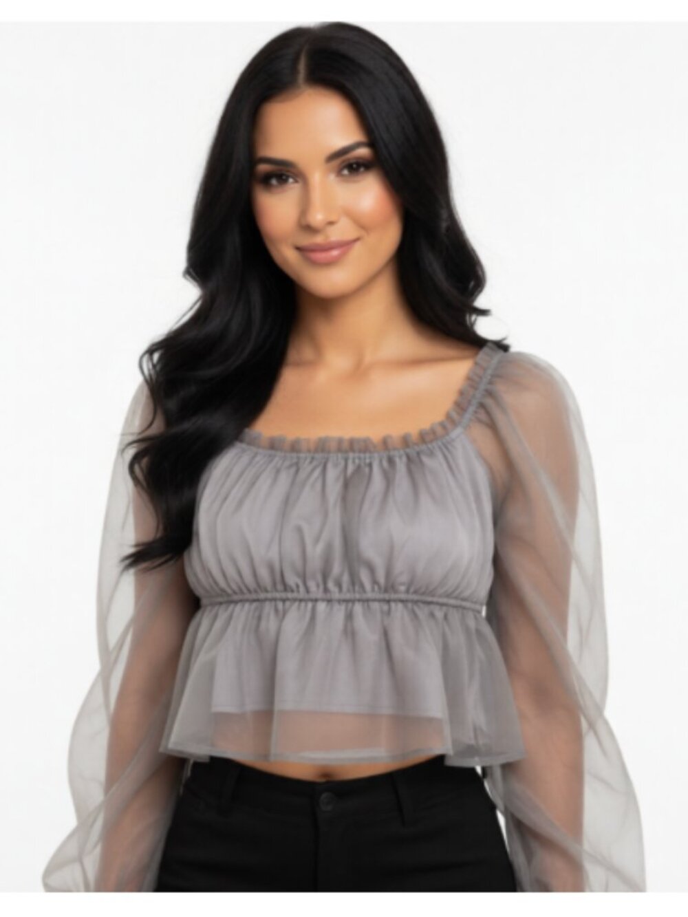 New Le Lis Blouse Cropped Ruffle Chiffon Dressy